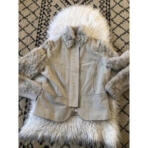Lucidity Genuine Leather/ Rabbit Fur Jacket Full Zip Beige Medium Jacket Snaps L